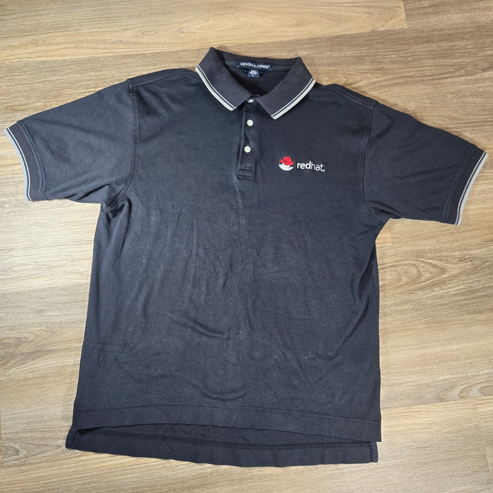Vintage Y2K Red Hat Enterprise Linux Polo Shirt Mens Large Computer Tech Geek